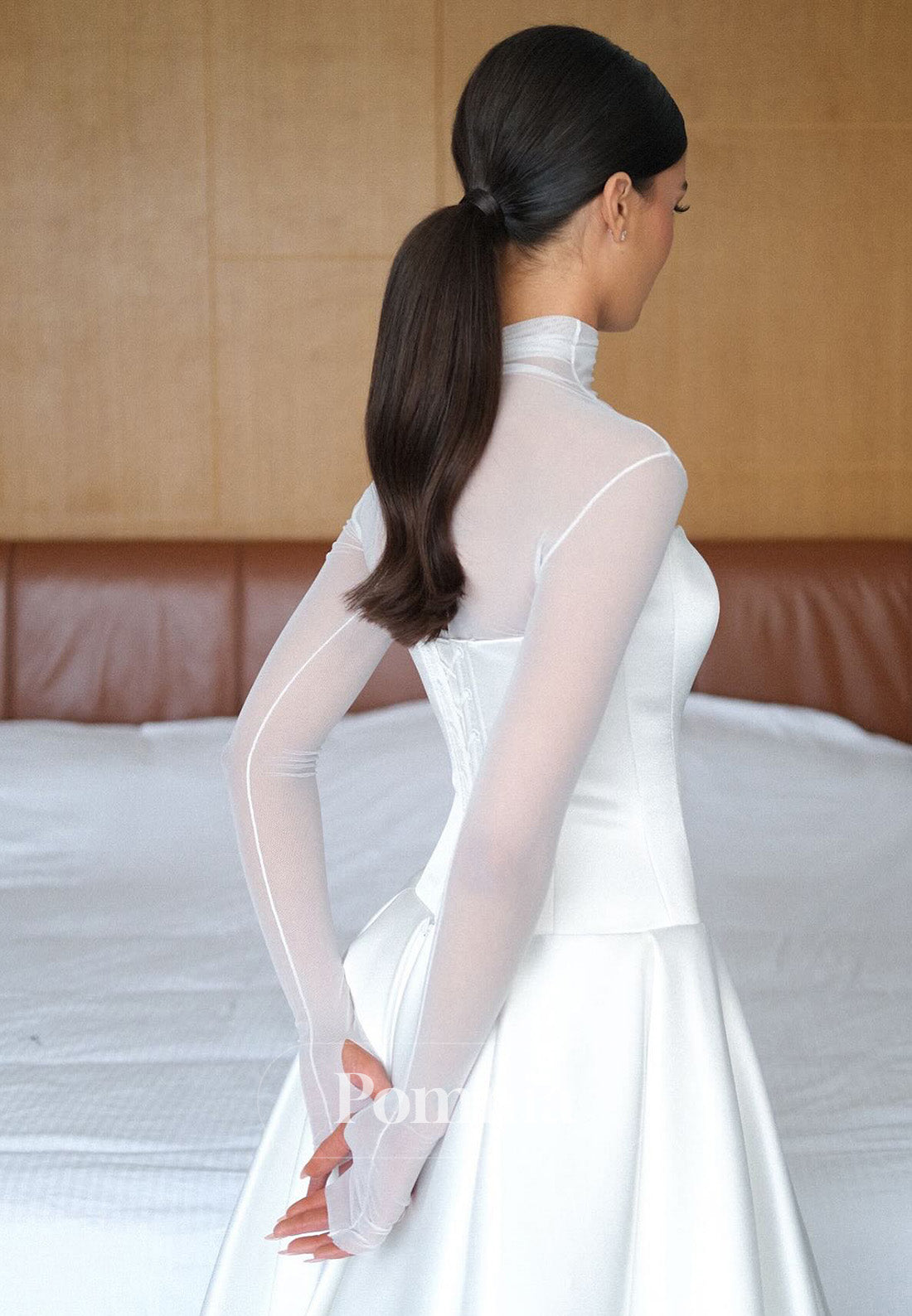 High Neck Long Sleeves A-Line Empire-Waist Wedding Dress