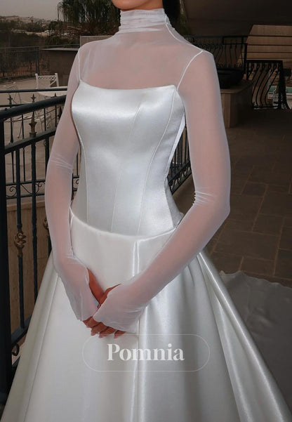 High Neck Long Sleeves A-Line Empire-Waist Wedding Dress