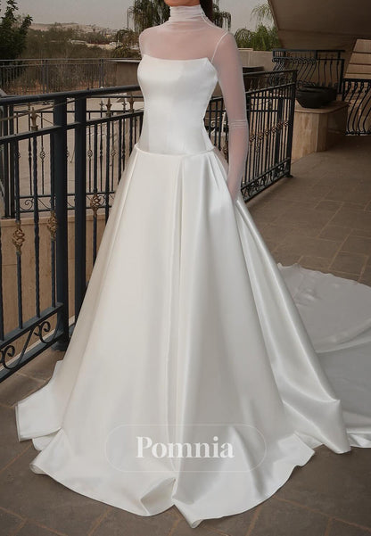 High Neck Long Sleeves A-Line Empire-Waist Wedding Dress