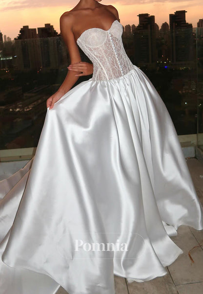 Simple Sleeveless Strapless Corset Tulle Wedding Dress