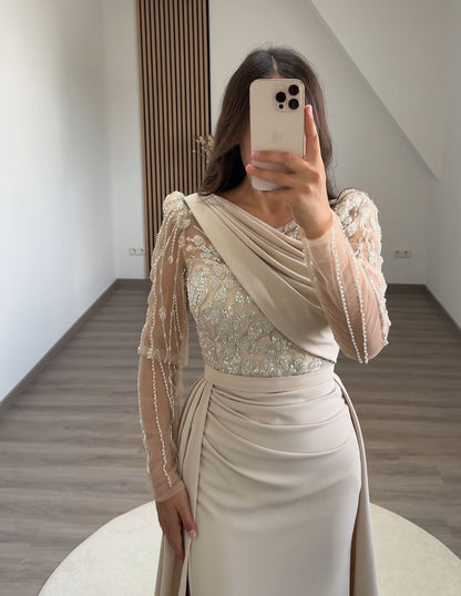 Cap Sleeves Chiffon Evening Dress