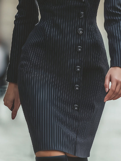 Elegant Pinstriped Woven Blazer Dress