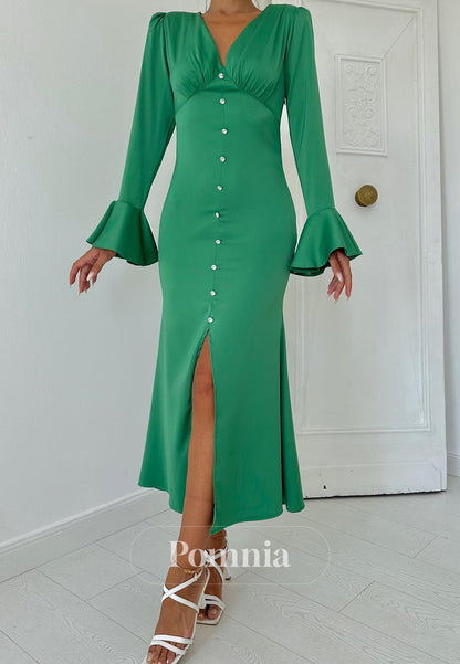 Long Sleeves V-Neck Knee-Length Semi-Formal Dress