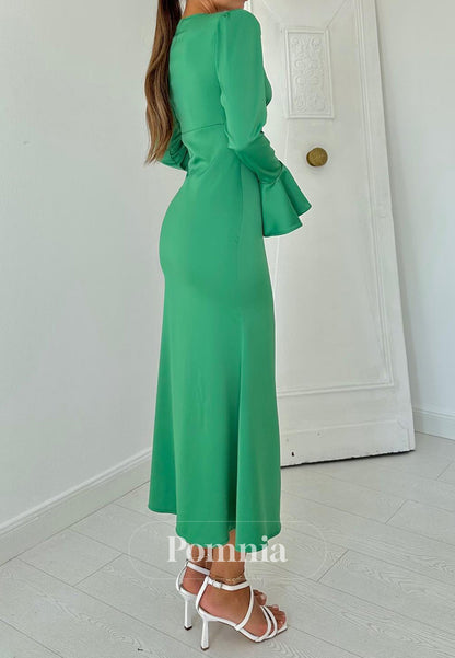 Long Sleeves V-Neck Knee-Length Semi-Formal Dress