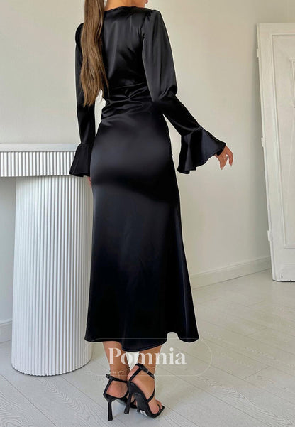 Long Sleeves V-Neck Knee-Length Semi-Formal Dress