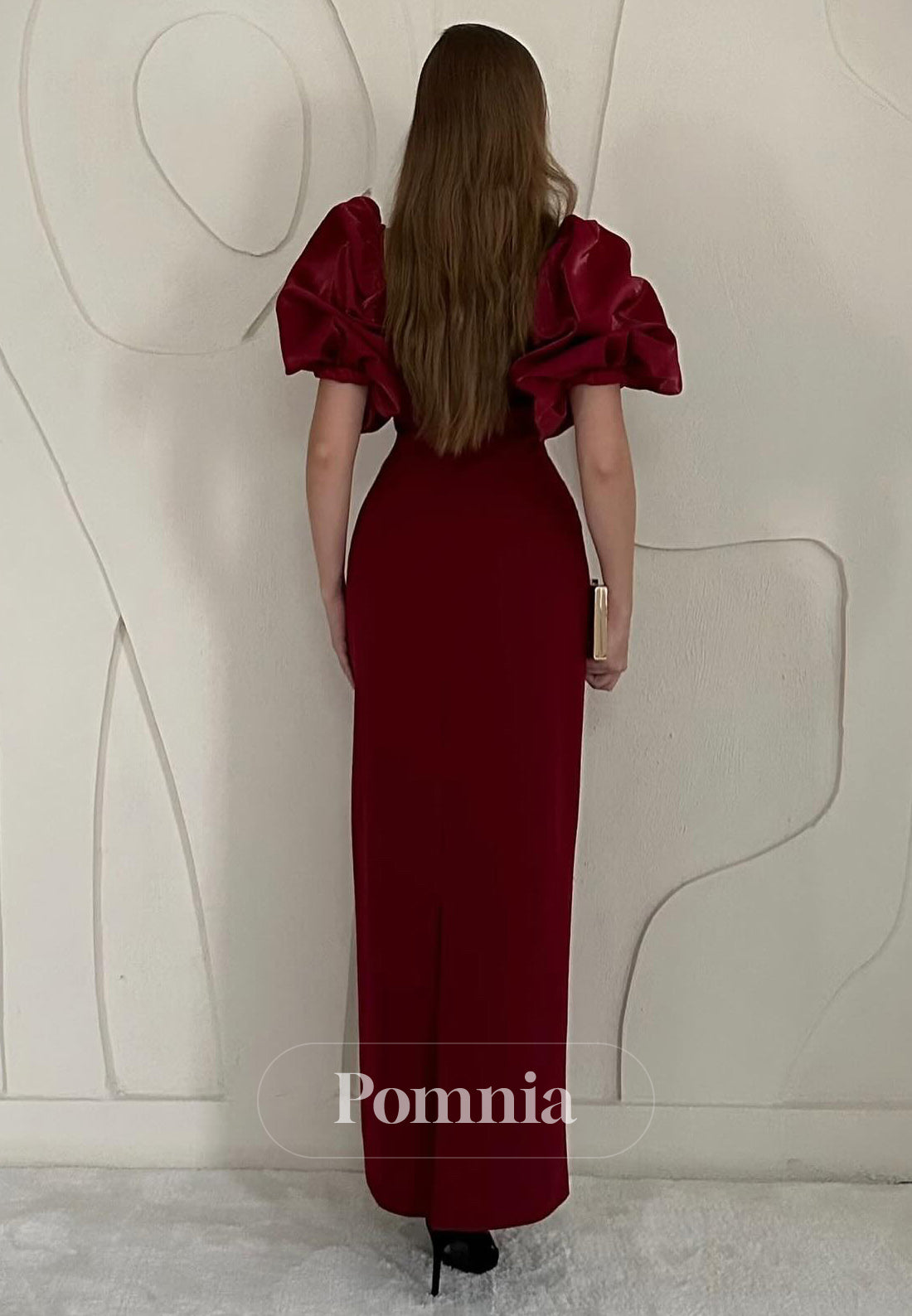 A-Line Short Sleeves Pearls Square Satin Evening Dress