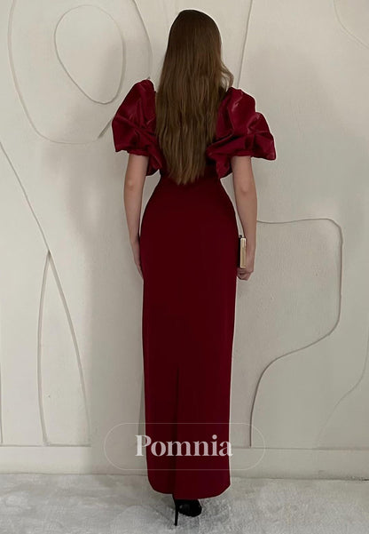 A-Line Short Sleeves Pearls Square Satin Evening Dress