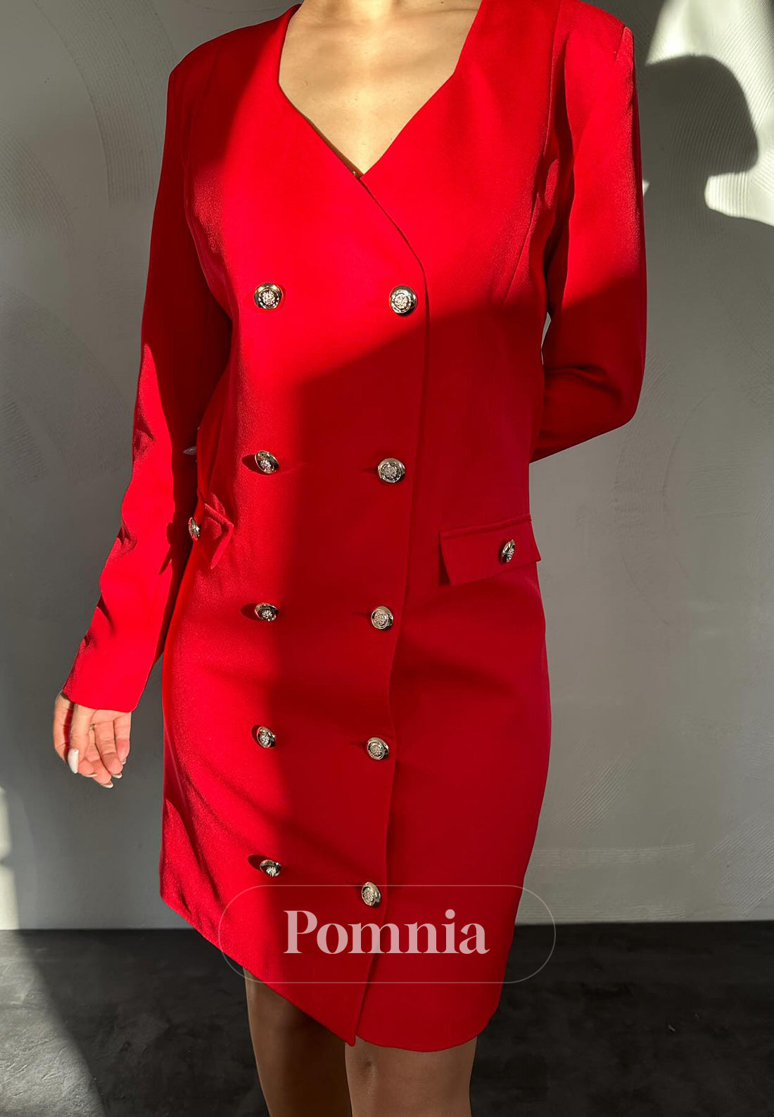 Long Sleeves V-Neck Short Satin Work Dress