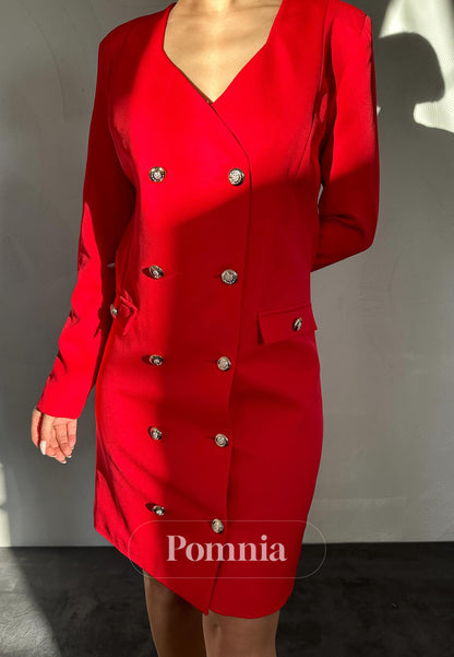 Long Sleeves V-Neck Short Satin Work Dress