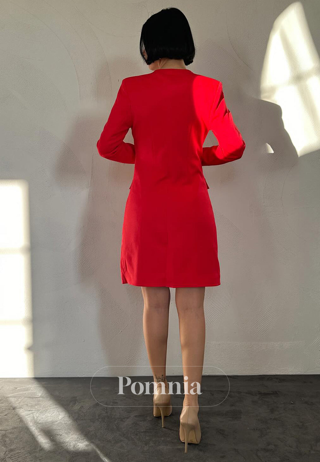 Long Sleeves V-Neck Short Satin Work Dress