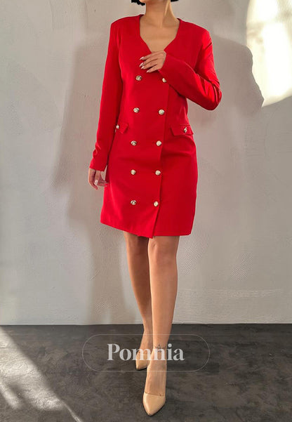 Long Sleeves V-Neck Short Satin Work Dress