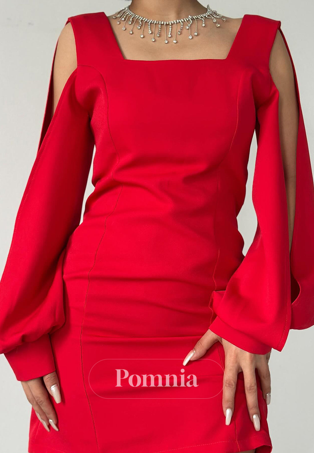 Long Sleeves Square Satin Short Party Dress