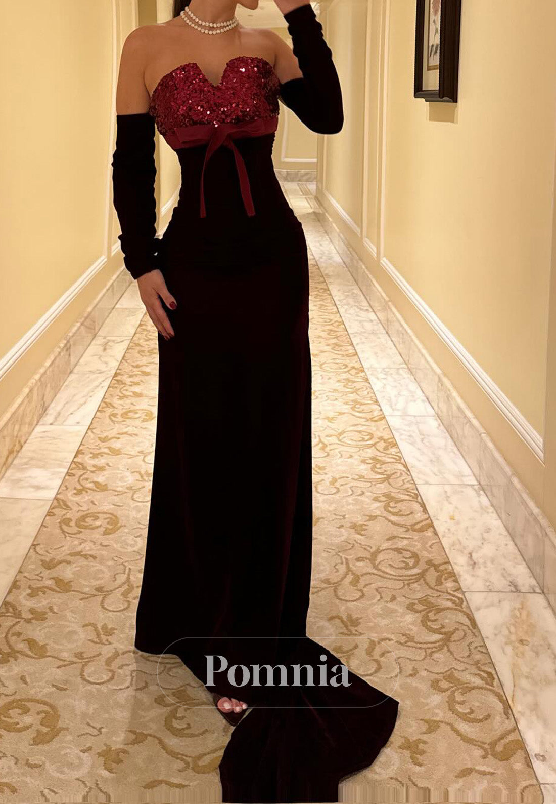 A-Line Long Sleeves Off-Shoulder Corset A-Line Evening Dress