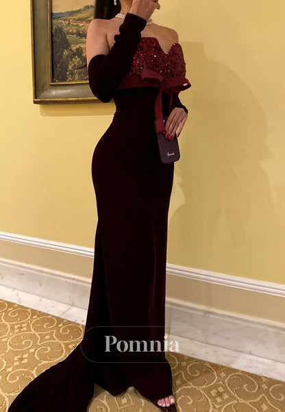 A-Line Long Sleeves Off-Shoulder Corset A-Line Evening Dress