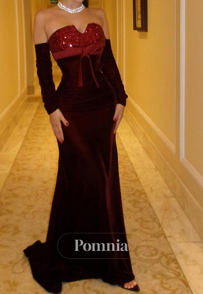 A-Line Long Sleeves Off-Shoulder Corset A-Line Evening Dress