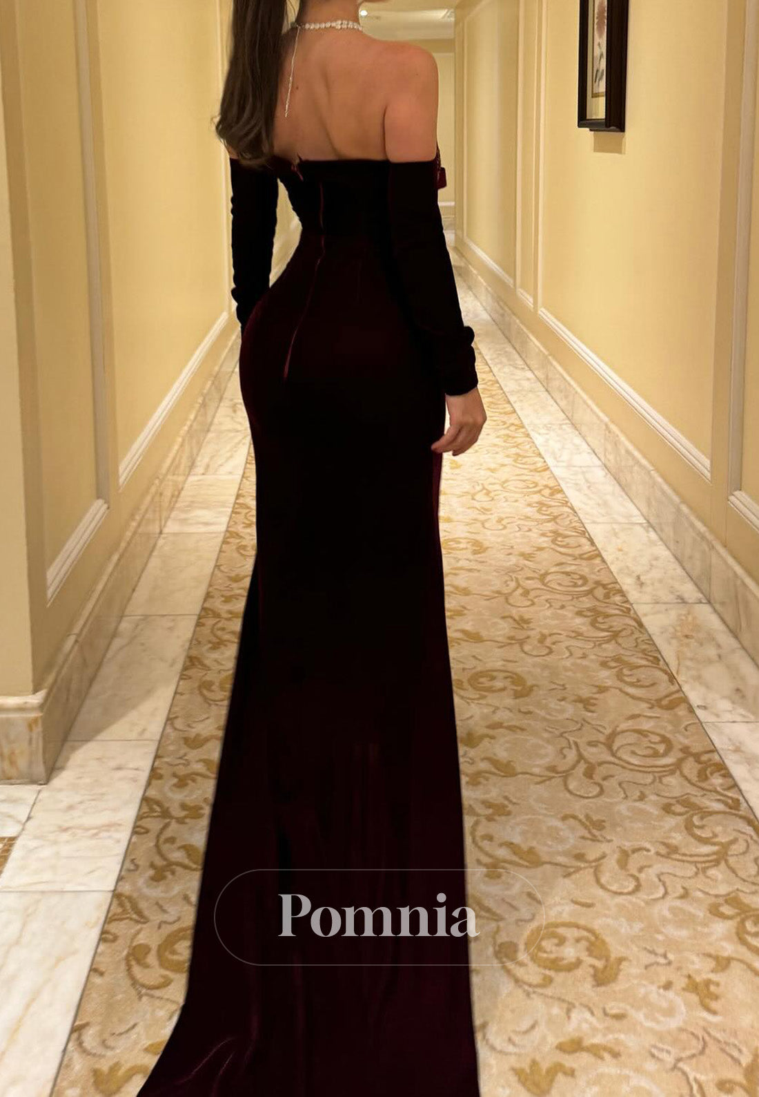 A-Line Long Sleeves Off-Shoulder Corset A-Line Evening Dress