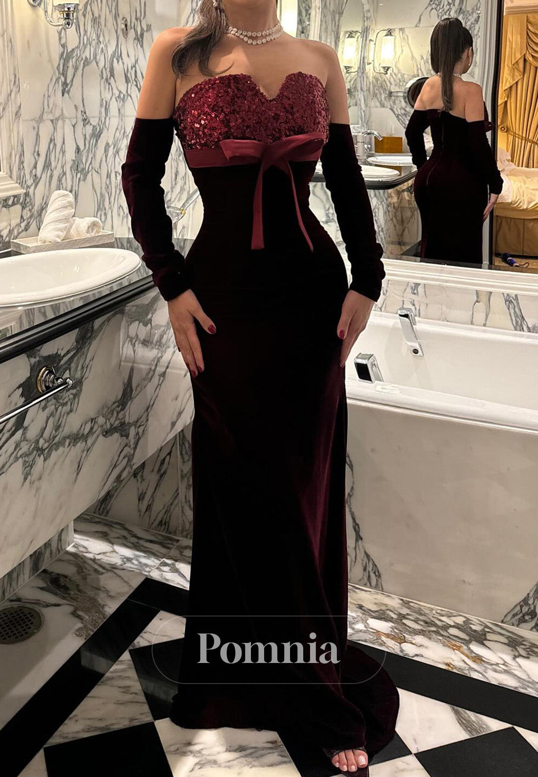 A-Line Long Sleeves Off-Shoulder Corset A-Line Evening Dress
