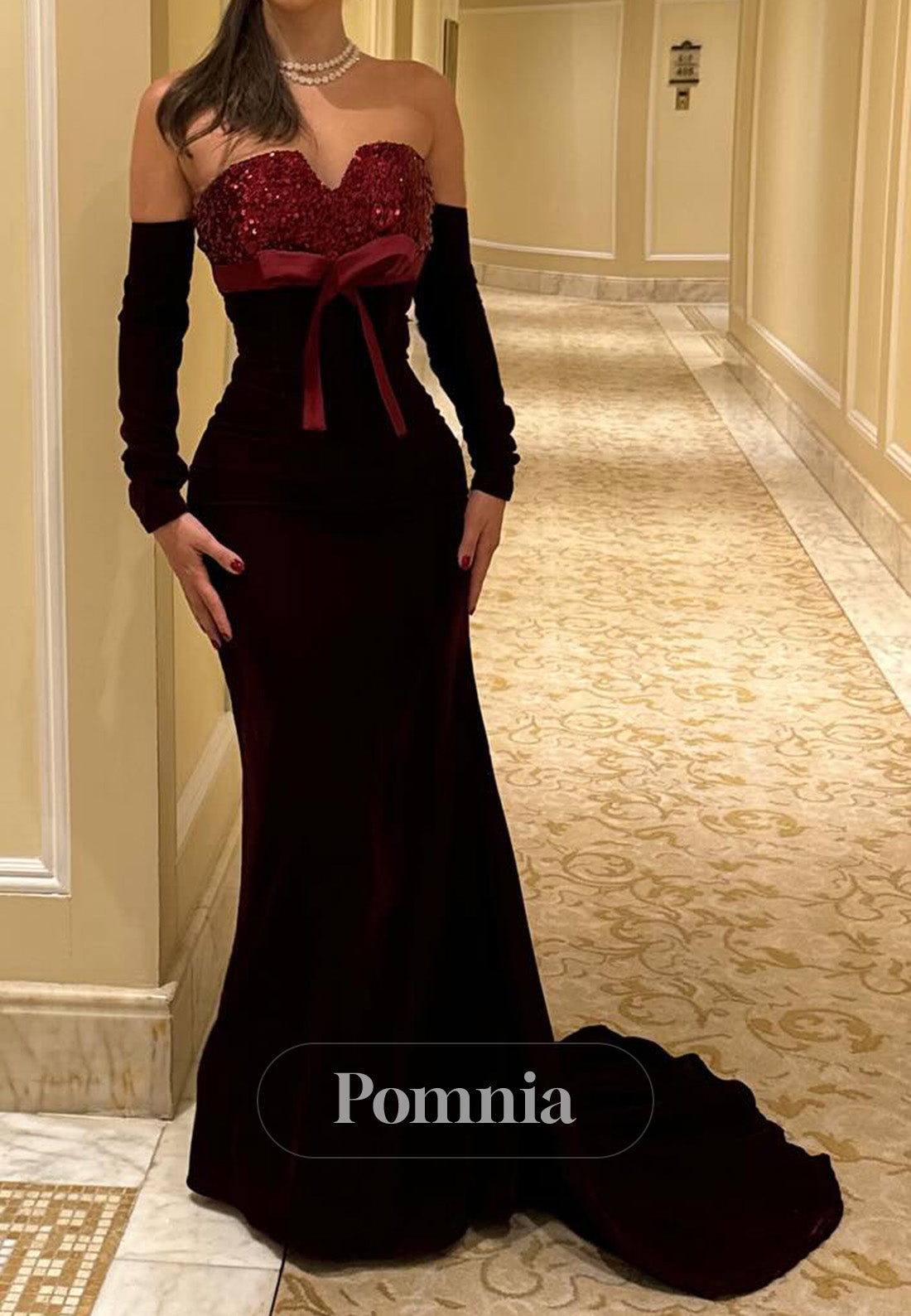 A-Line Long Sleeves Off-Shoulder Corset A-Line Evening Dress