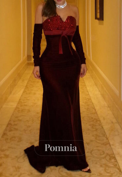 A-Line Long Sleeves Off-Shoulder Corset A-Line Evening Dress