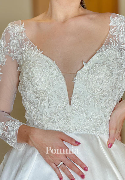 Spaghetti Straps Sweetheart Appliques Satin Wedding Dress
