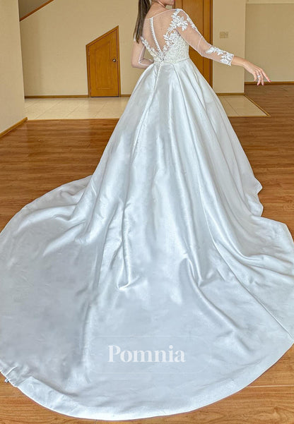 Spaghetti Straps Sweetheart Appliques Satin Wedding Dress