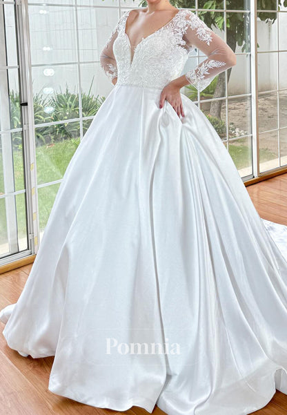 Spaghetti Straps Sweetheart Appliques Satin Wedding Dress