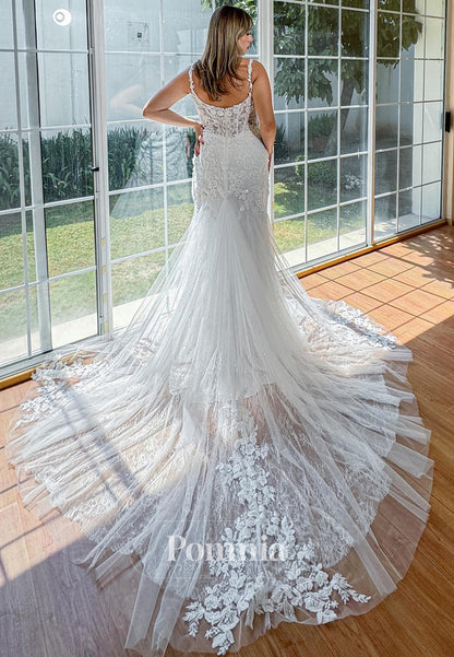Spaghetti Straps Sweetheart Appliques Lace Wedding Dress