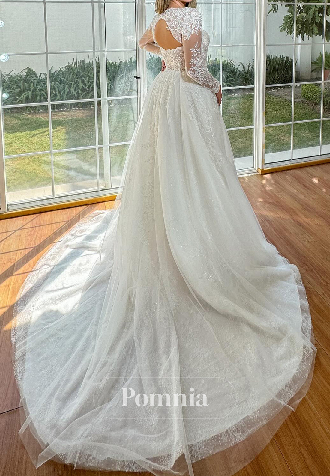 Elegant Long Sleeves High Neck Corset Tulle Wedding Dress
