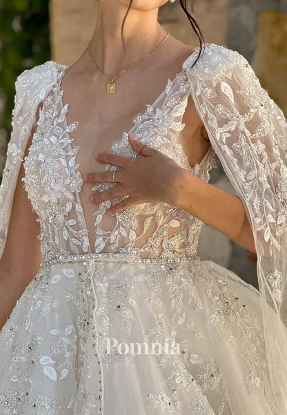 Gorgeous A-Line V-Neeck Appliques Backless Wedding Dress