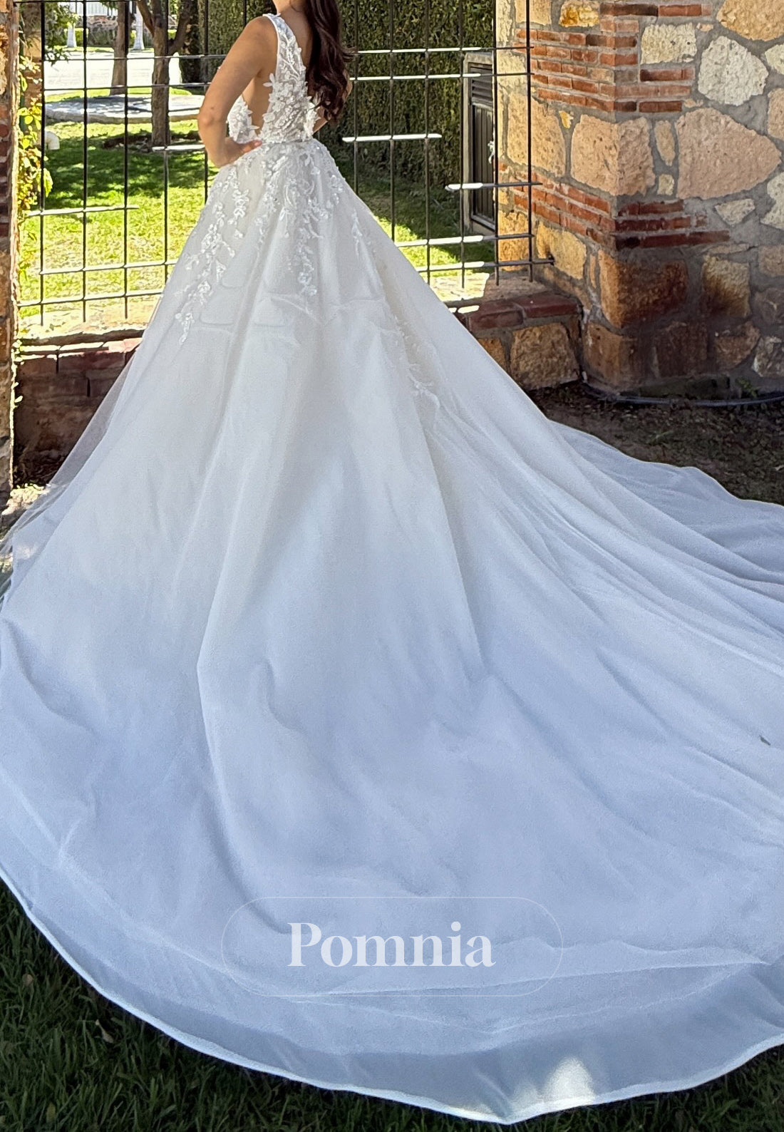 Spaghetti Straps V-Neck Mermaid Sweep Train Wedding Dress