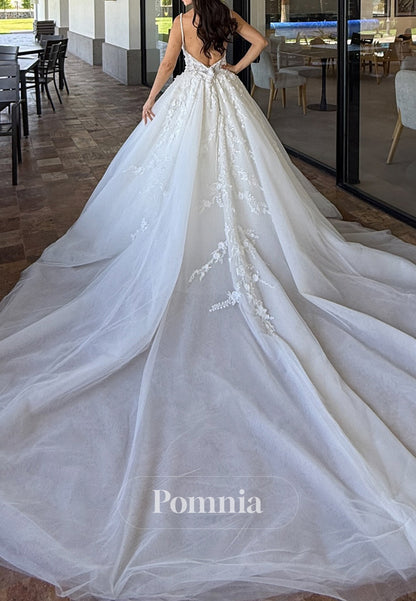 Elegant A-Line Spaghetti Straps V-Neck Corset Lace Wedding Dress