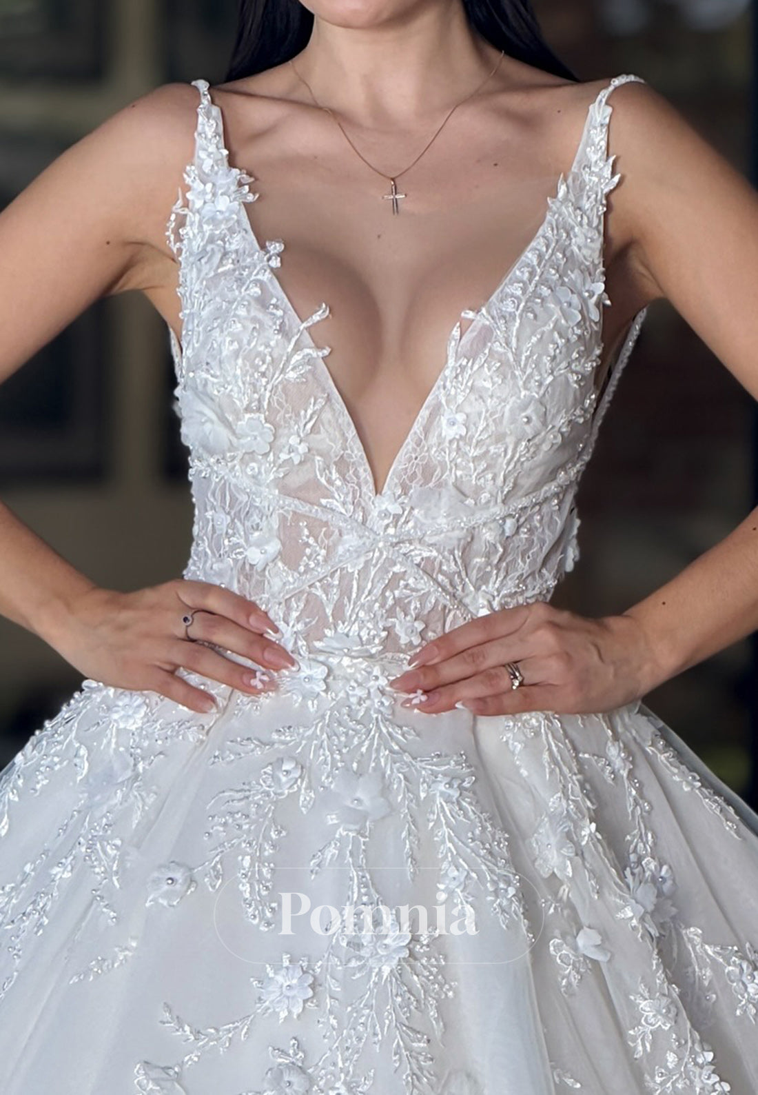 Elegant A-Line Spaghetti Straps V-Neck Corset Lace Wedding Dress