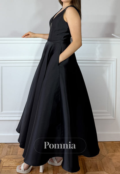 Elegant Spaghetti Straps V-Neck Satin Prom Dress