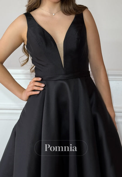 Elegant Spaghetti Straps V-Neck Satin Prom Dress