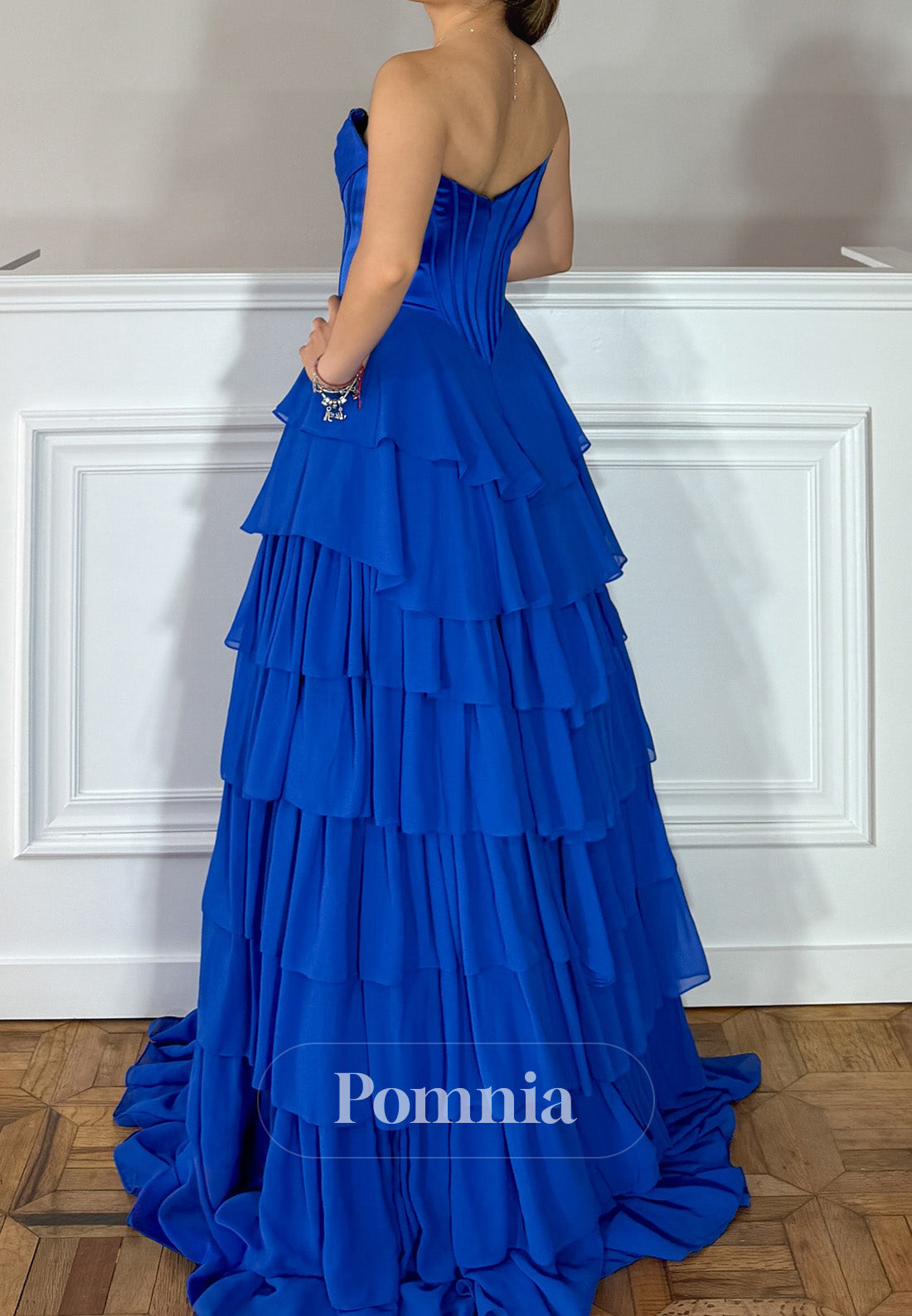 Royal Blue Sleeveless Strapless Slit Prom Dress