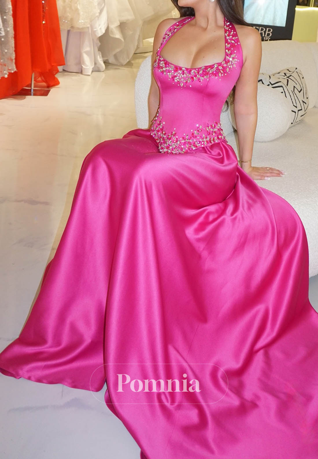 Fuchsia Spaghetti Straps Scoop A-Line Prom Dress