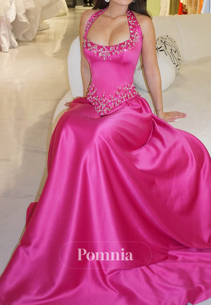 Fuchsia Spaghetti Straps Scoop A-Line Prom Dress