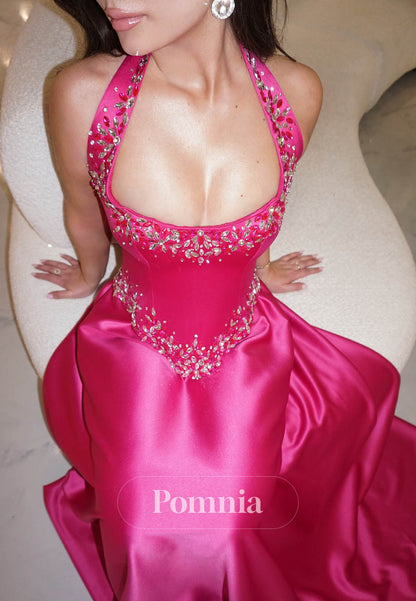 Fuchsia Spaghetti Straps Scoop A-Line Prom Dress