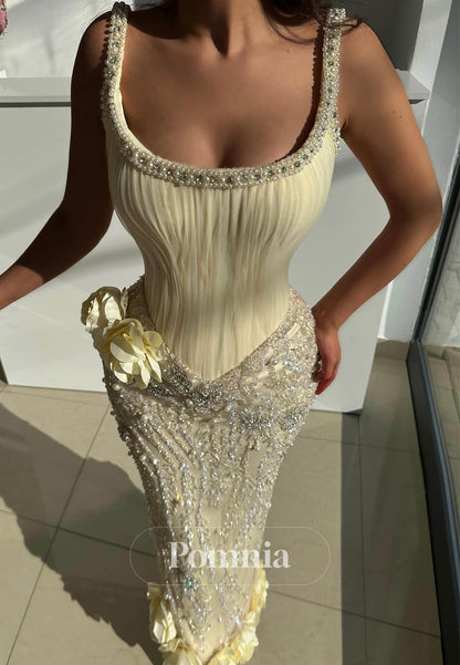 Daffodil Spaghetti Straps Scoop Sheath Sequins Prom Dress