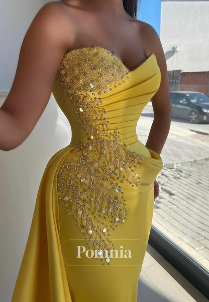 Simple Strapless Sleeveless Appliques Ruched Evening Dress