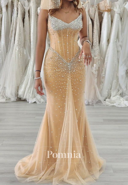 Sleeveless Strapless Sequins Ruched Mermaid Prom Dress