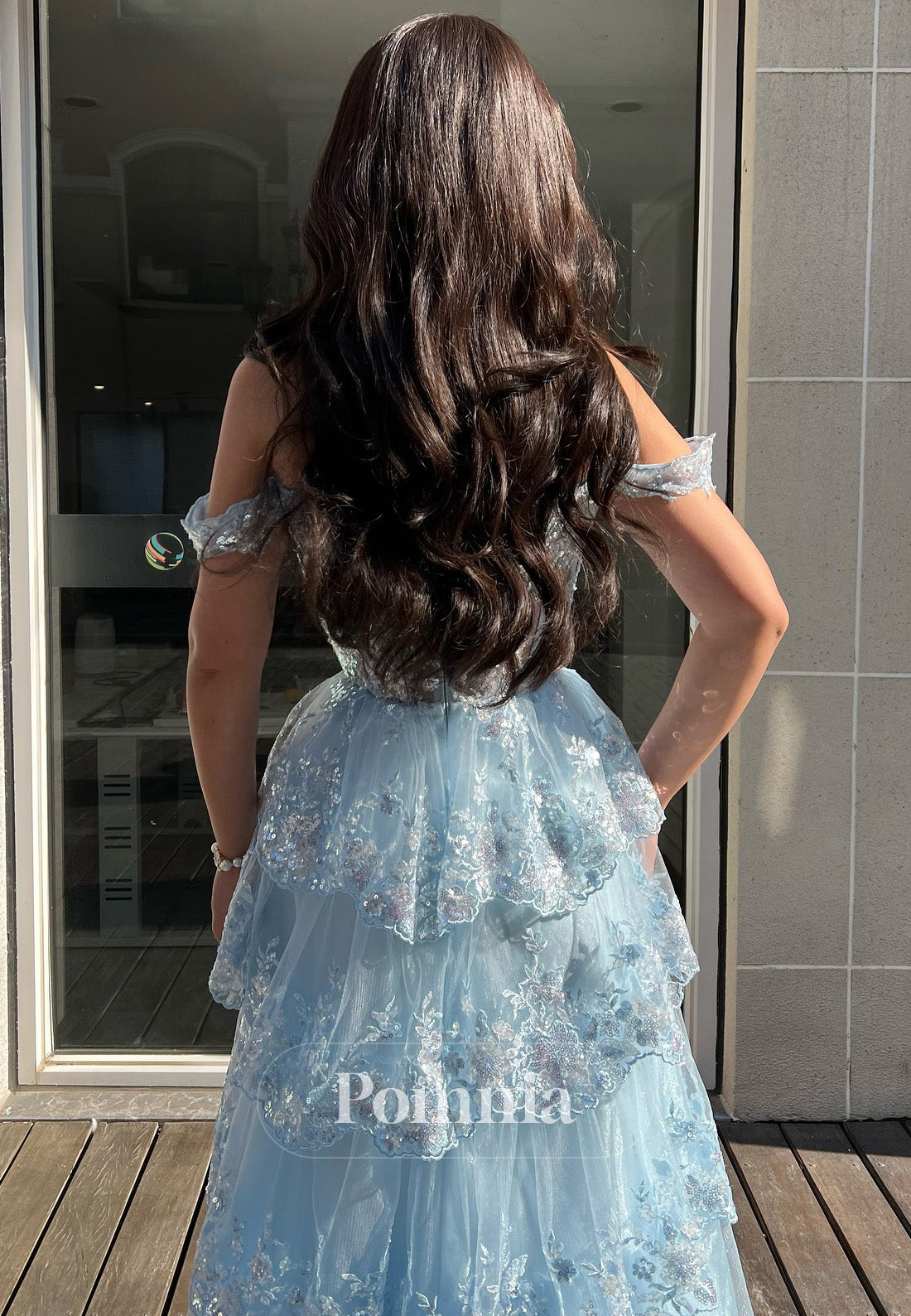 Sky Blue Sweetheart Sleeveless Slit A-Line Prom Dress