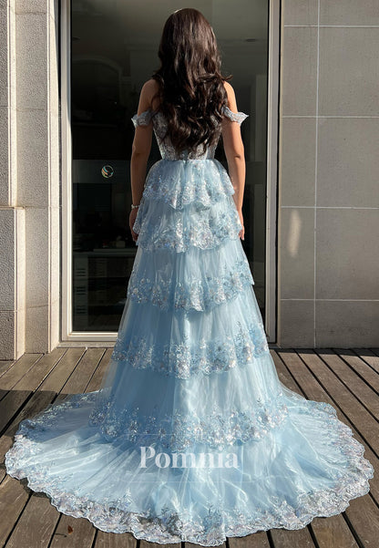 Sky Blue Sweetheart Sleeveless Slit A-Line Prom Dress