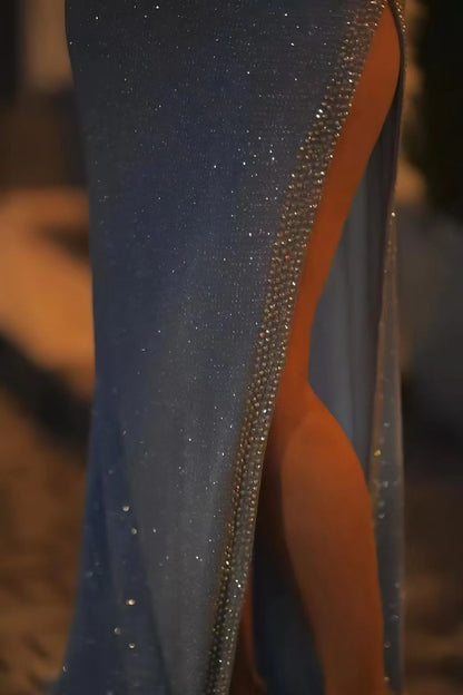 Deep V-Neck Wide Shoulder Straps Sleeveless Long Mermaid Prom Dress