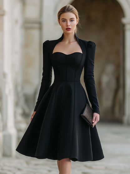 Structured Sweetheart-Neck Fit-and-Flare Dress