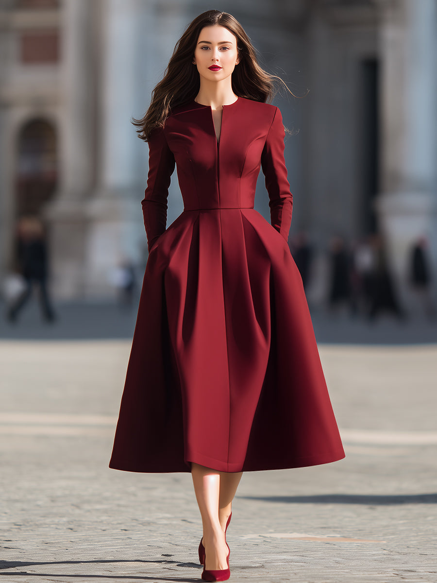 Elegant Structured Plain Midi Dress