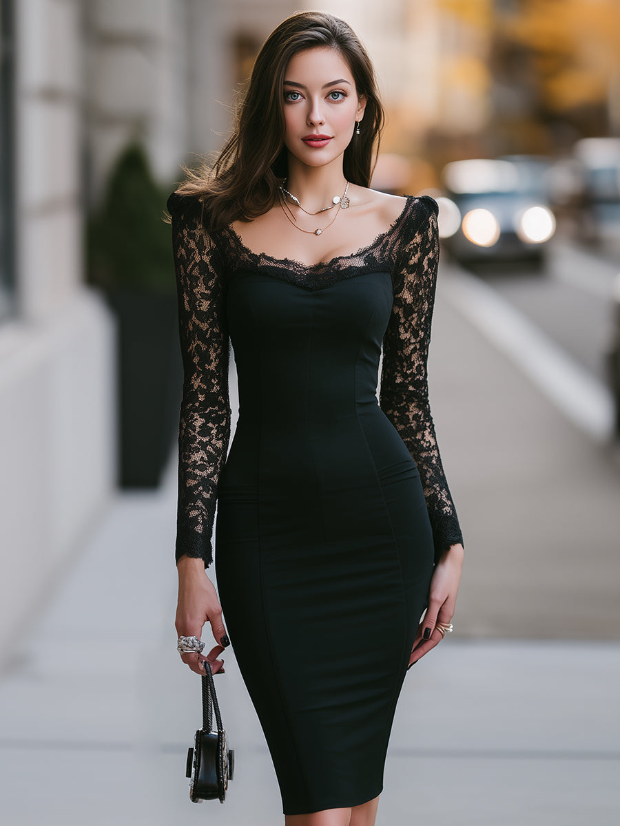 Elegant Lace Long Sleeve Bodycon Dress