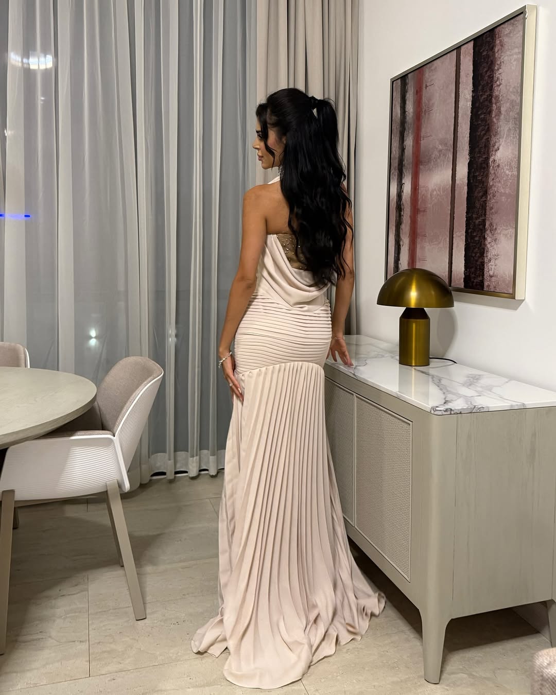 High-Neck Sleeveless Prom Dress Mermaid Pleated with Rhinestone