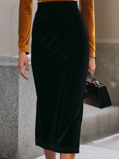 Luxurious Two-Tone Velvet Midi Dress