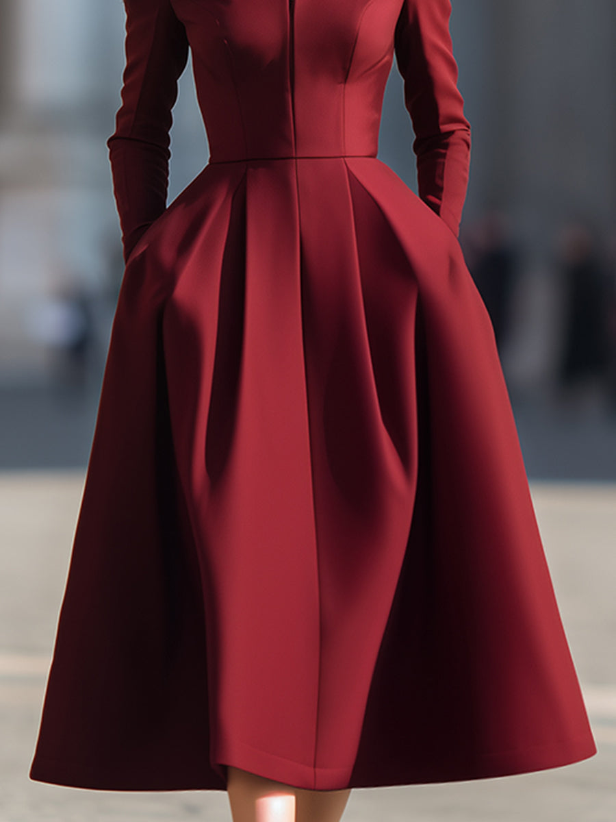 Elegant Structured Plain Midi Dress
